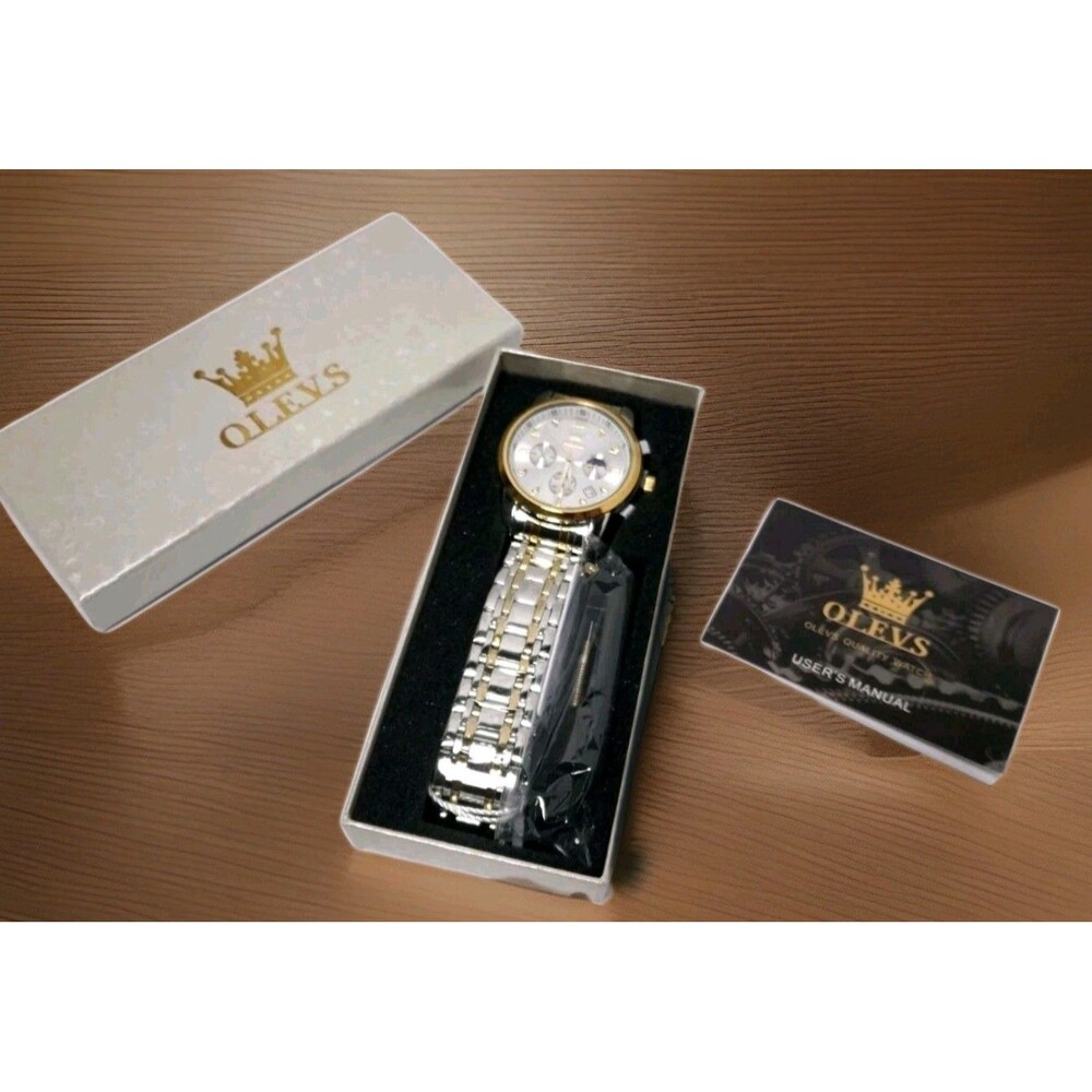 OLEVS 2858 Men's Two-Tone Silver Gold Quartz Dress Watch New - Picture 5 of 5